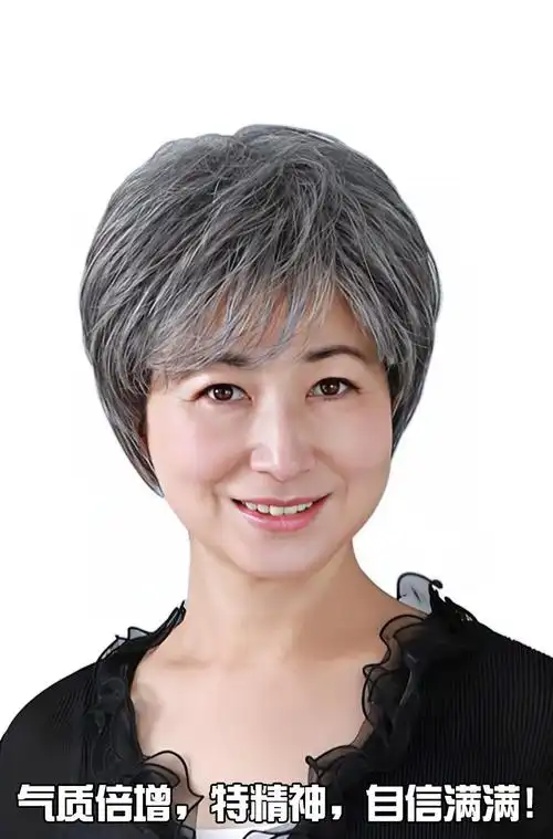 名刀假奶奶灰假发老年人假发真人发丝花白色假发套老太太假发全头套整