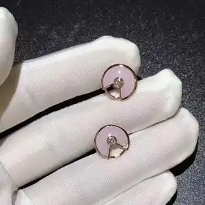 cartier/卡地亚护身符耳钉18k玫瑰金贝母女士耳坠粉红蛋白耳环