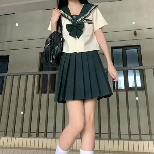 实拍现货 胡桃木jk松沢高***jk制服水手服校供感 可爱 墨绿奶白 - 17