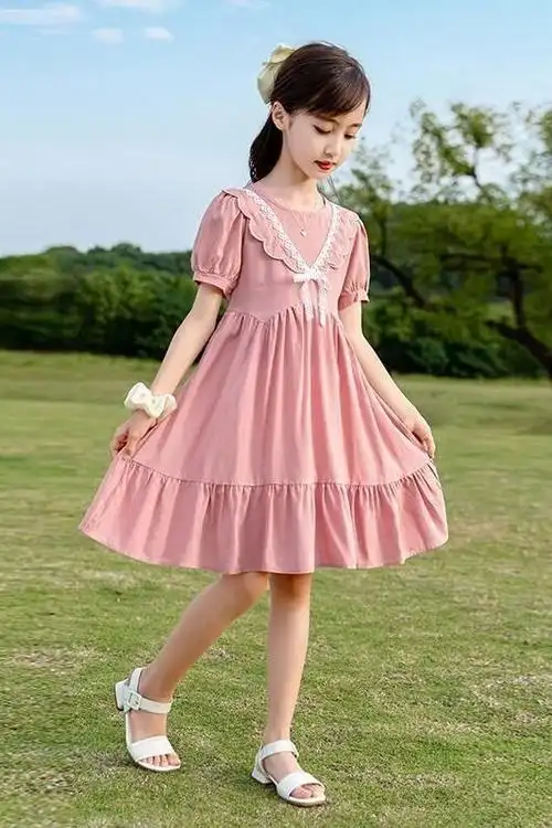 艾诺轮女童夏天中大童连衣裙儿童615岁夏季小女孩超洋气宝宝裙夏装