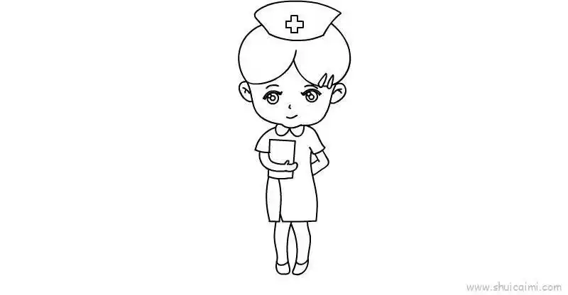 白衣天使漂亮护士简笔画的画法图解分享到这里,查找更多护士简笔画