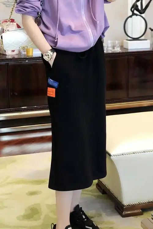 黑色半身裙女秋季弹力显瘦中长款包过膝一步半身裙