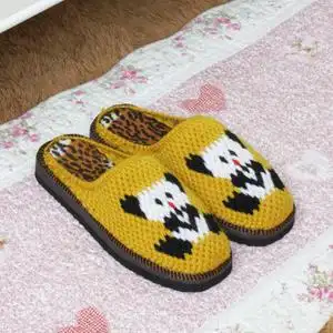 纯手工编织熊猫动物图案情侣亲子居家保暖毛线拖鞋可定制颜色包邮