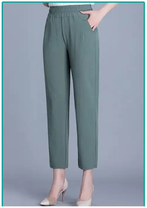 女士七分裤夏款中年冰丝裤七分裤夏季薄款裤子女九分奶奶夏凉裤装夏天