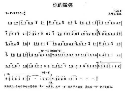 你的微笑 笛箫曲谱