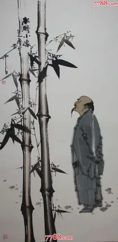 范曾弟子人物画名家张苦僧精品人物文人画《板桥小像》