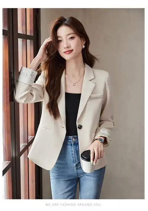 小个子短款中国风西服外套女新款休闲百搭ol通勤一粒扣纯色西装秋