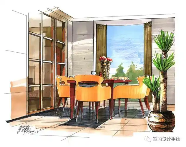 餐厅马克笔手绘空间图分享