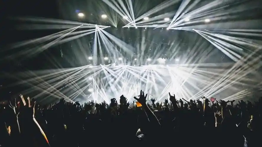 夜晚音乐会里的观众和灯光背景图片