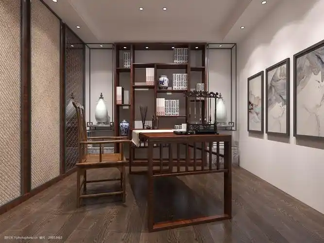 新中式风格书房空间装修设计效果图