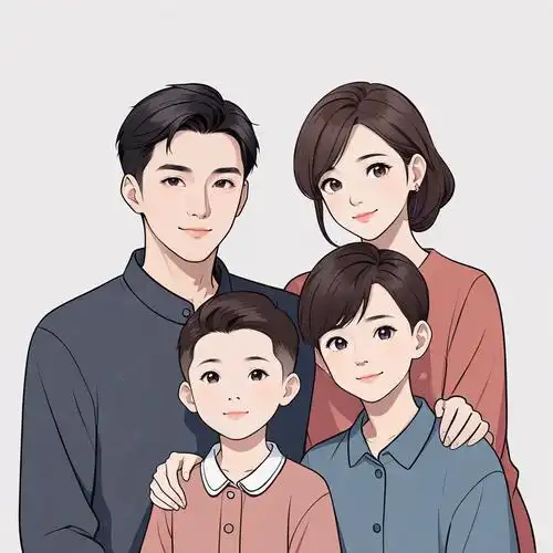 亲子头像|一家四口的美好瞬间手绘卡通创意头像