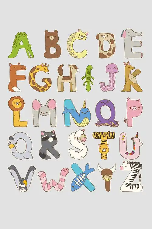 创意数字字母动物立即下载创意卡通动物英文字母可爱卡通动物数字0