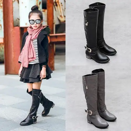 女童靴子女孩高筒靴2018冬季新款儿童马靴大童公主长靴过膝长筒靴