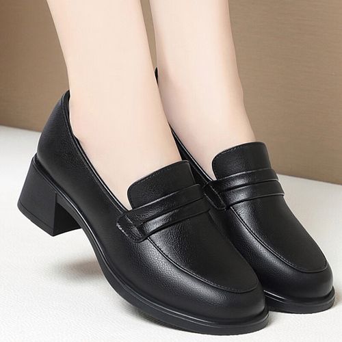 康巴赫真皮中年女士皮鞋深口中跟工作鞋单鞋软底软皮妈妈鞋中老年春秋