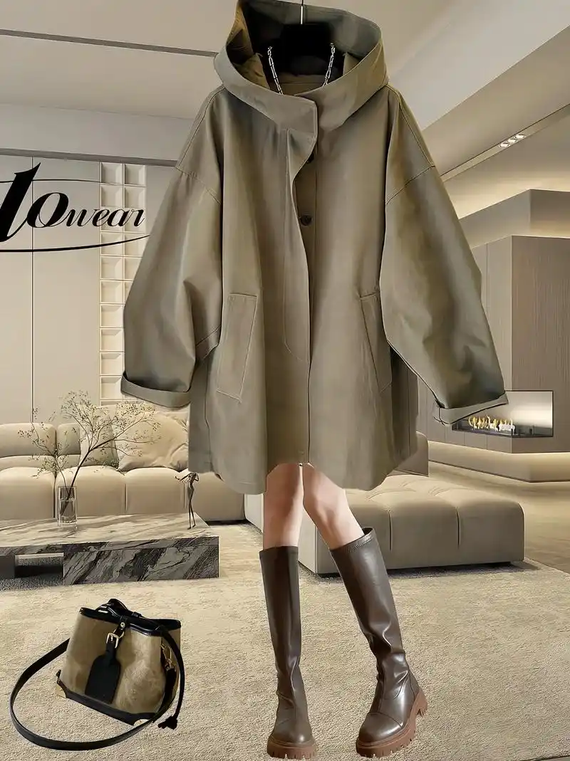 新款高级感美拉德连帽风衣外套.