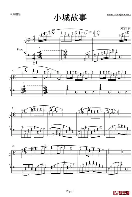 小城故事c调钢琴谱-钢琴 琵琶-邓丽君1