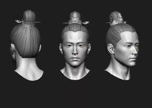 无刘海的一种古代男子的发髻盘法发型,后面是一种披发发型,再加上头顶