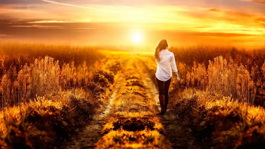 通往天堂的路女孩背影土地道路夕阳唯美桌面壁纸