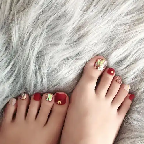 光疗甲片成品假脚趾甲贴片磨砂金属桃心亮片美甲工具