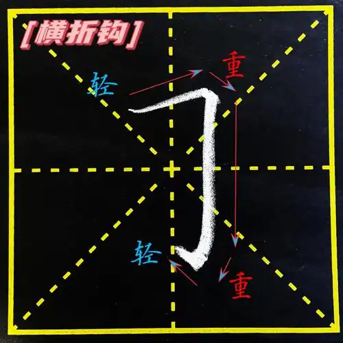 硬笔书法|复合笔画day18215横折钩写法:轻起笔写横,转折处顿笔,出