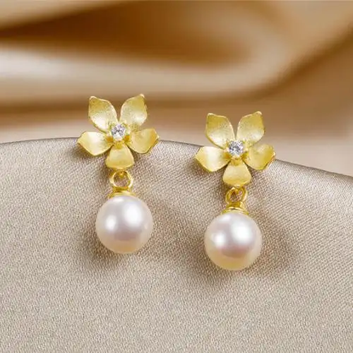 珍珠皇后格桑花s925银淡水珍珠耳坠