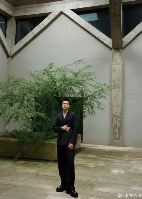 韩东君真空深v西装##韩东君黑色深v西装