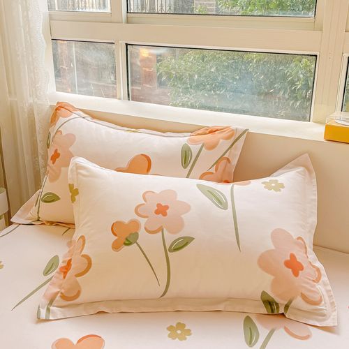 小清新信封枕套纯棉100全棉枕头套48×74cm一对装枕芯套家用枕皮