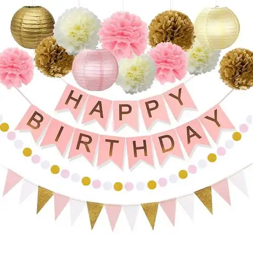 生日装饰品生日派对用品为女孩和妇女包括横幅玫瑰金气球为生日派对