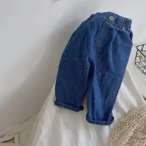 20206岁5岁4岁3岁中性秋装新款 男童女童长裤子膝盖补丁牛仔裤潮