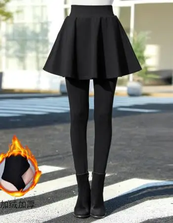 女秋冬季假两件打底裤带裙子加绒厚显瘦2018一体外穿包臀裤 742黑色 m