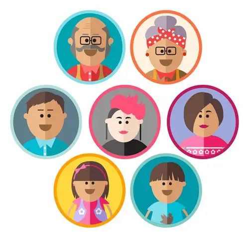 7个家庭人物头像矢量素材