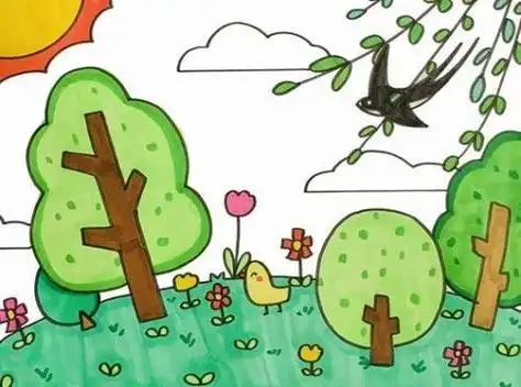 春天的景色简笔画关于春天的动漫简笔画儿童简笔画美丽春天的画法春暖