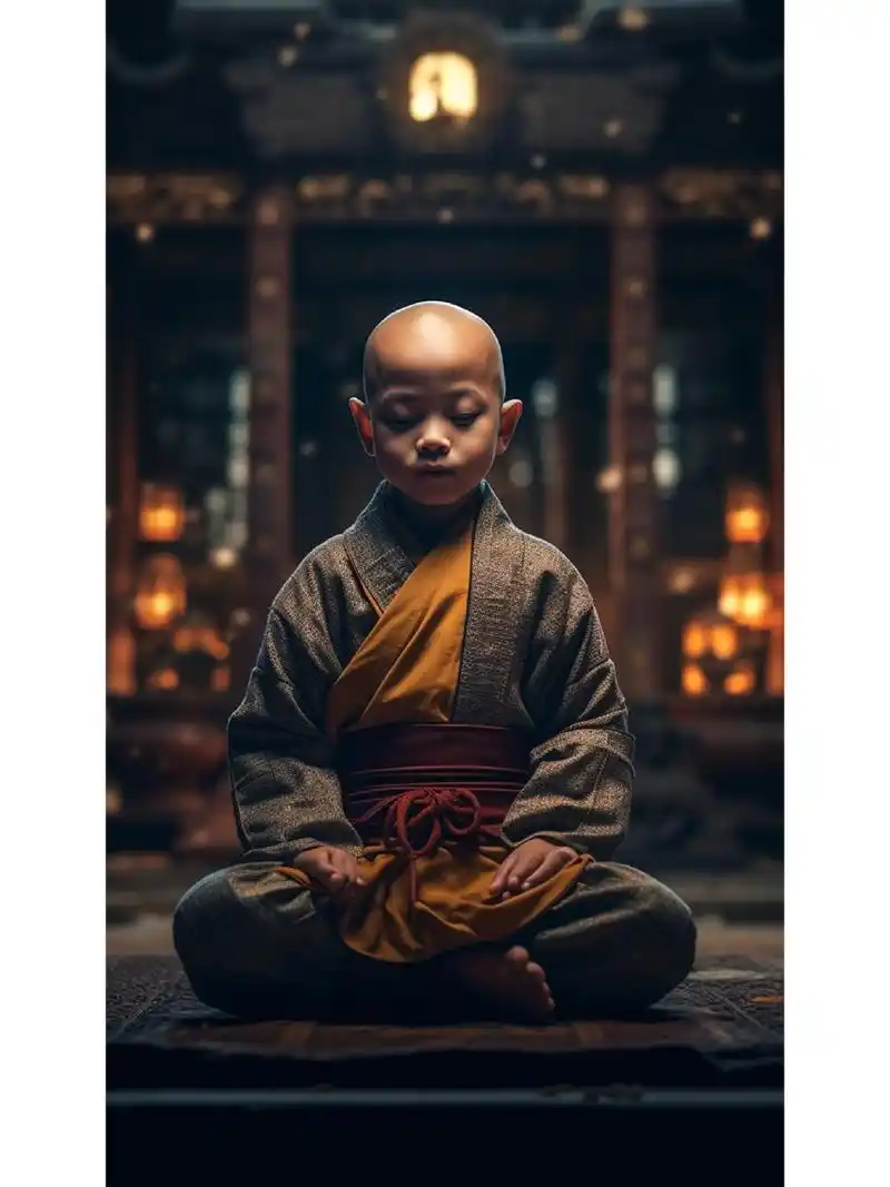 midjourney画个小和尚     关键词:禅宗佛教风格的小和平和尚从宇宙中