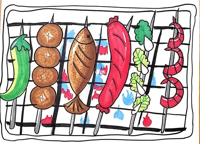 烧烤串串儿童画