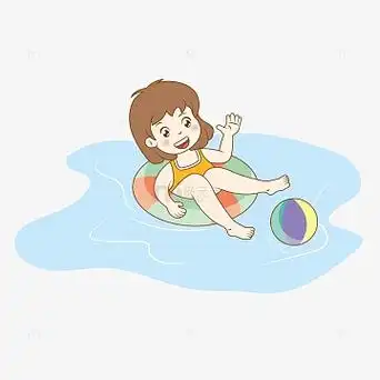 蓝色卡通游泳的小女孩手绘图