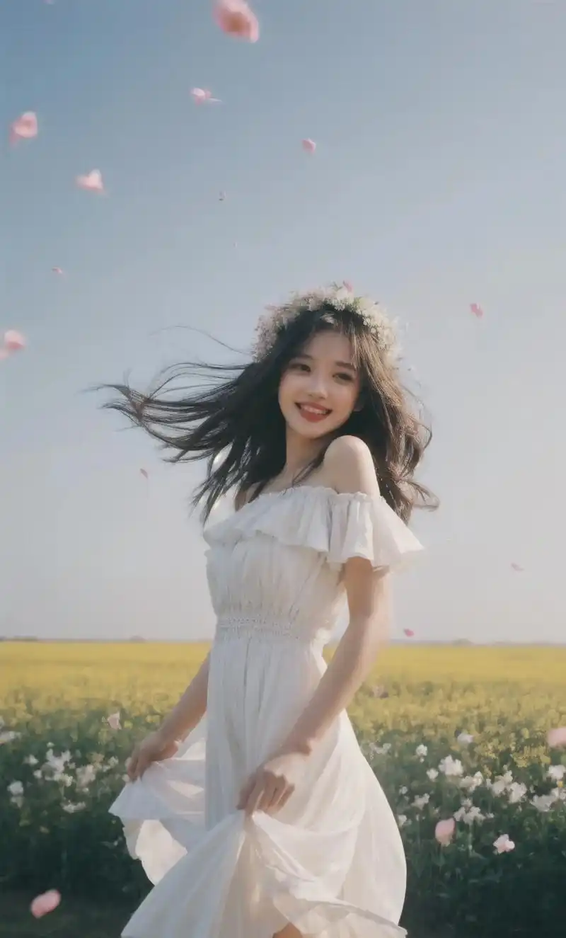 她微笑着,眼中透出温柔的光芒.洁白的花裙在阳光下 - 抖音