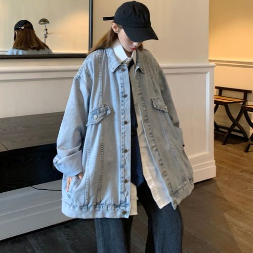 春季ins大码女装胖妹妹复古港味牛仔外套女bf宽松慵懒风牛仔衣潮