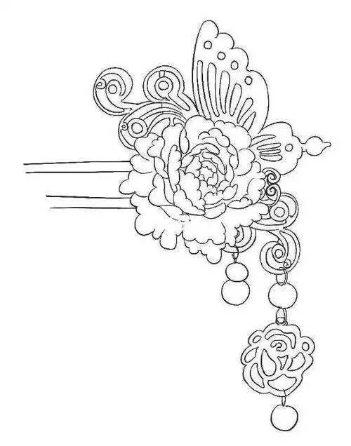 黑白插画  #头饰  #古风发簪