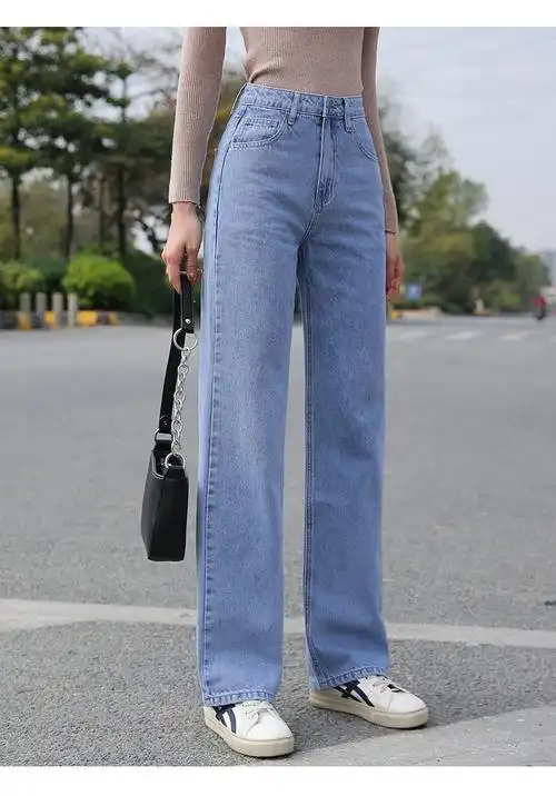 牛仔裤女春季韩版宽松直筒拖地裤泫雅裤子女学生显瘦百搭浅蓝色精品s