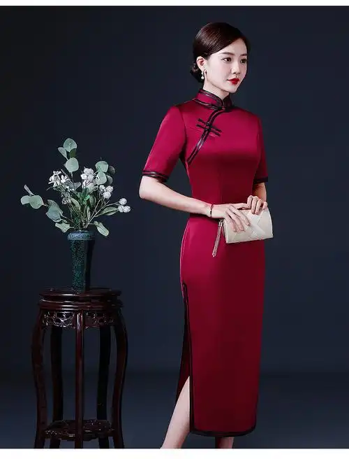 商品描述服饰工艺双绲边旗袍款式中式改良适合年龄40-49周岁是否跨境