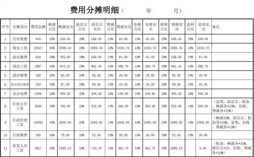 费用分摊明细