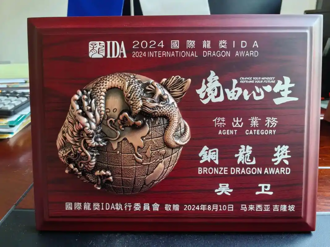 今天意外收到国际龙奖ida的奖牌和荣誉证书!