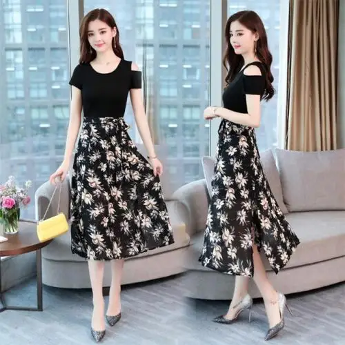 邦伊芙连衣裙女夏装新品裙子 连衣裙2021新款小香风裙子夏天雪纺碎花