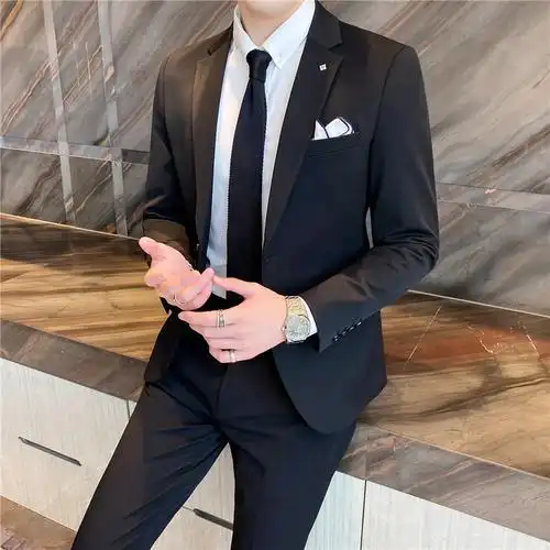 两件小西装男士韩版修身潮流帅气新郎结婚西服套装男商务外套男装