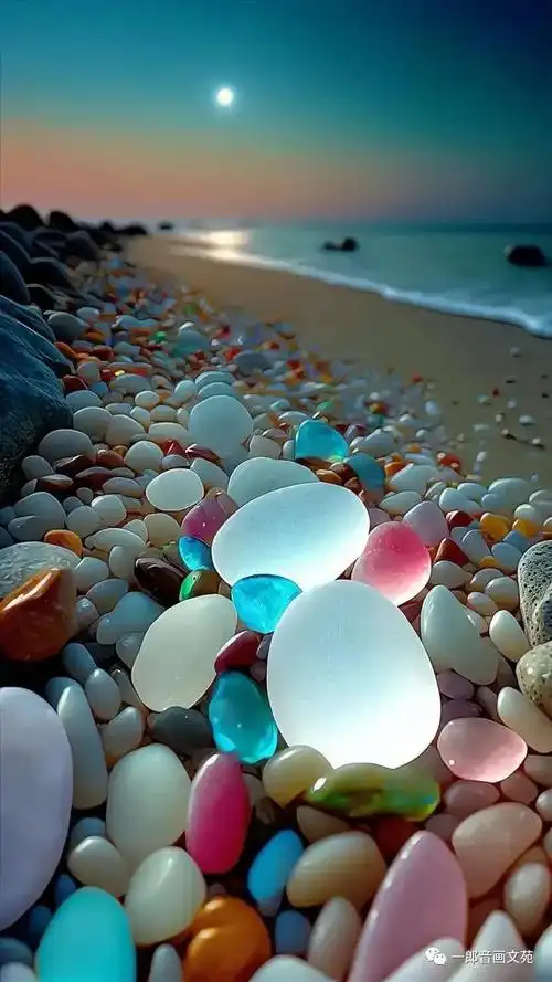 罕见唯美浪漫的海滩水晶彩石晶莹剔透超级漂亮