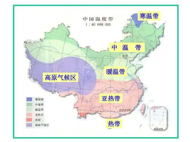 寒温带 中 温 带 高原气候区 暖温带 亚热带 热带