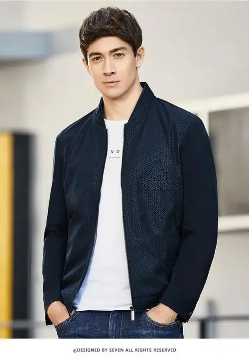 柒牌春装 商务时尚立领印花休闲夹克衫/男士外套