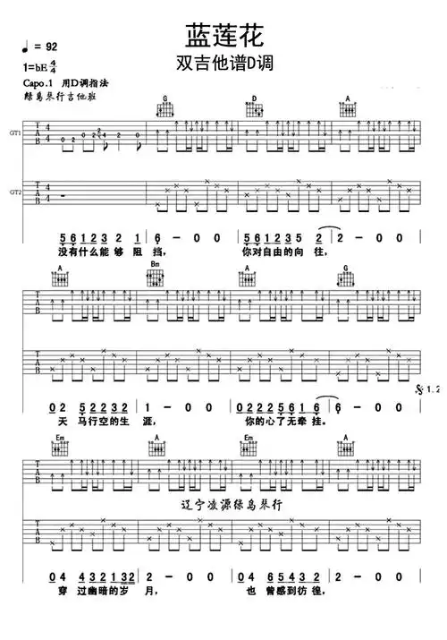 蓝莲花双吉他谱d调