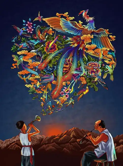 百鸟朝凤临摹|插画|商业插画|满飞白 - 原创作品 - 站酷 (zcool)