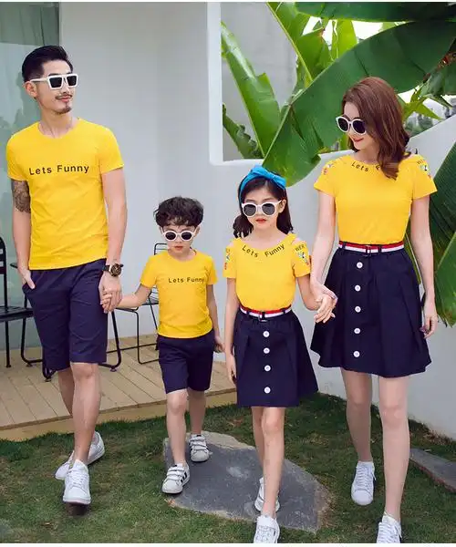 亲子装夏装2019新款潮纯棉短袖t恤运动套装一家三四口家庭装爆款